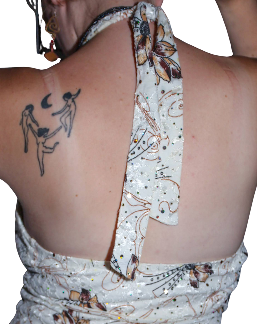 White Halterneck Floral Sparkly Dress with Lace Overlay