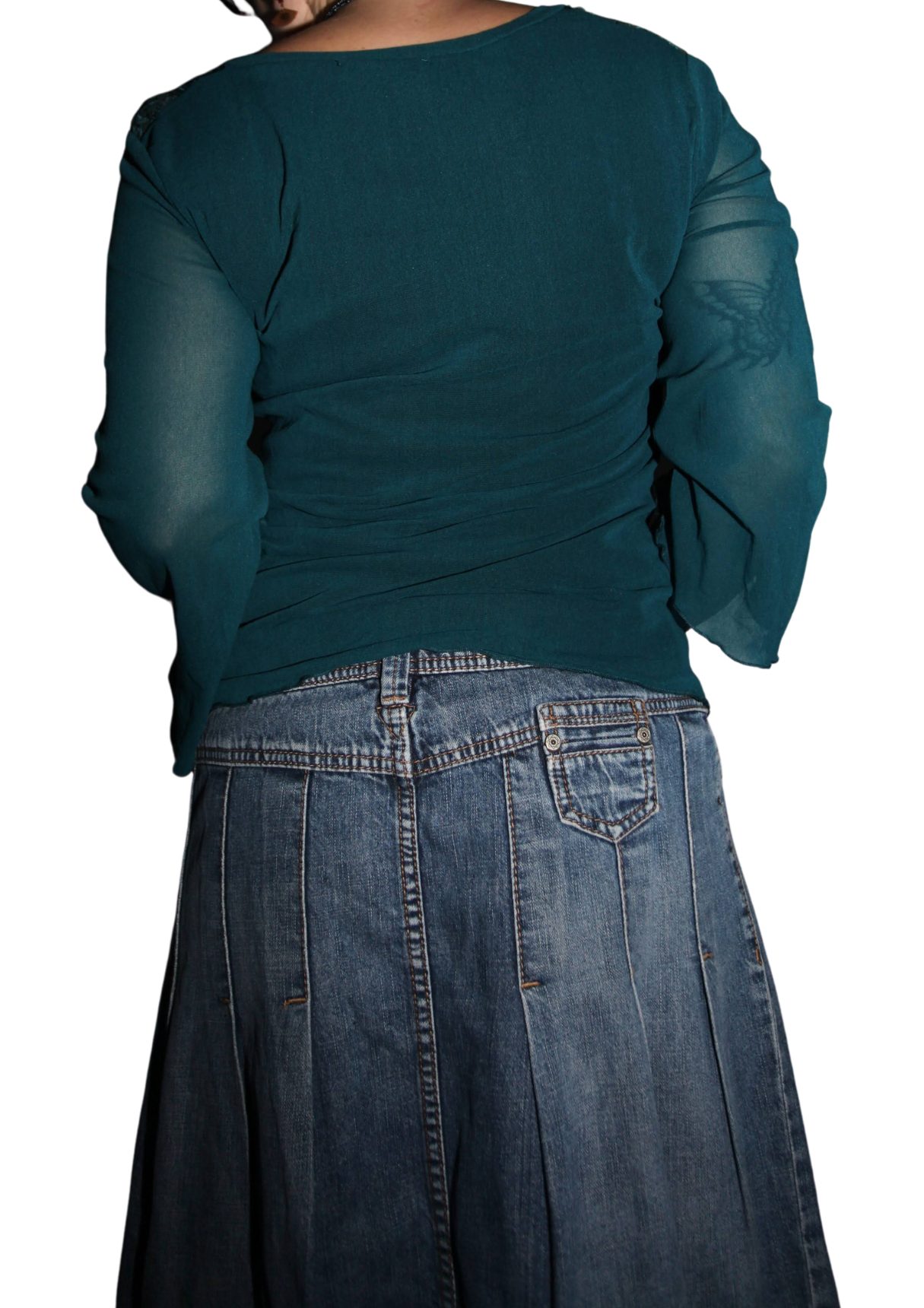 Teal Hippie Patchwork velvet flared sleeve top