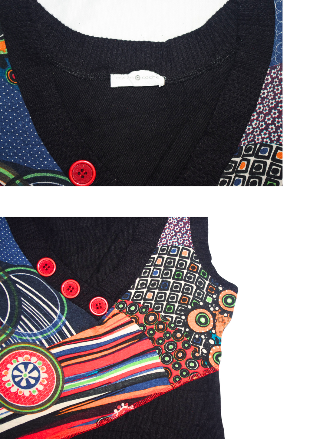 Cache Cache Black & Multi Coloured Abstract print woollen mini dress