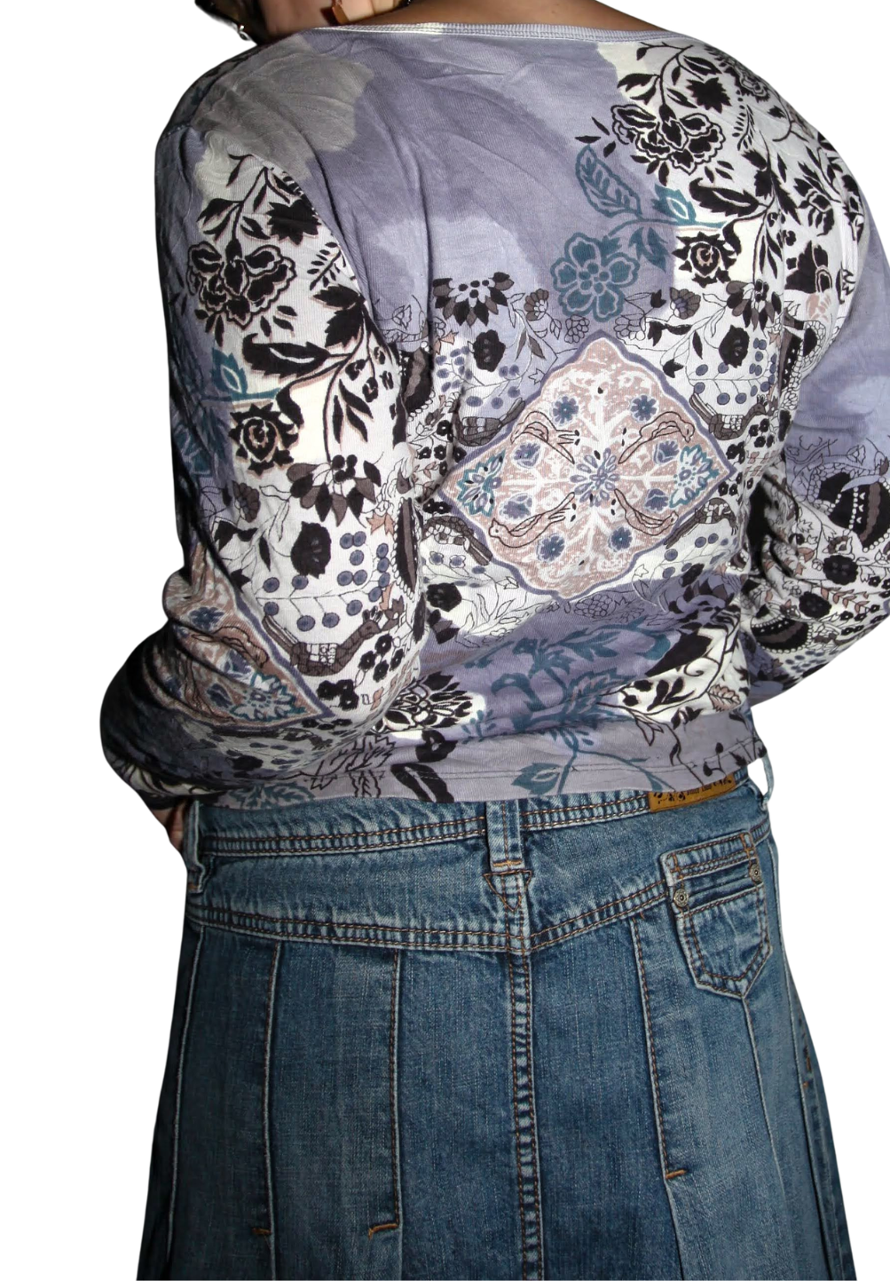 Blue/Grey Y2K Diamanté Sequin Beaded Mixed Print Long Sleeve