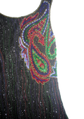 Black Maxi Dress with Multicolour Diamantés vertically Throughout Dress and Large Print