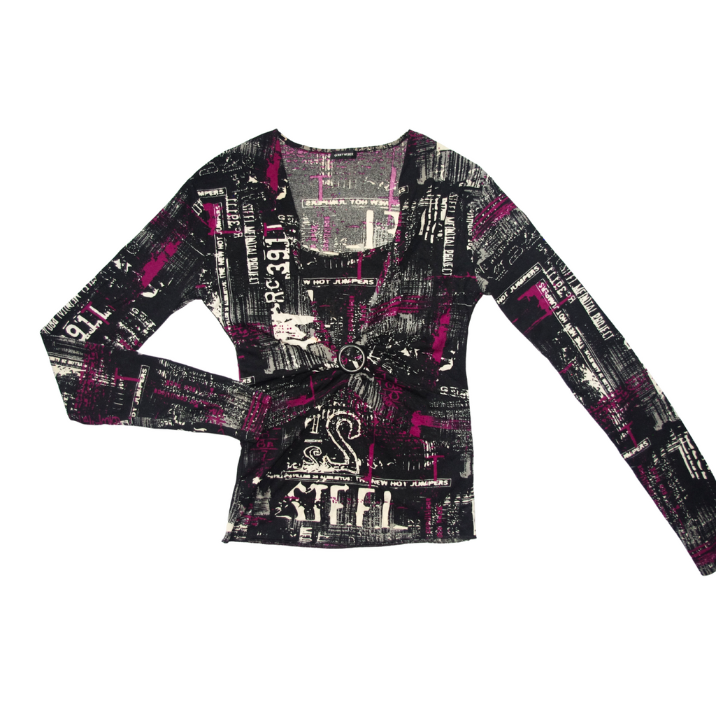 Y2K Gerry Weber Graphic Buckle/Ring Detail Top