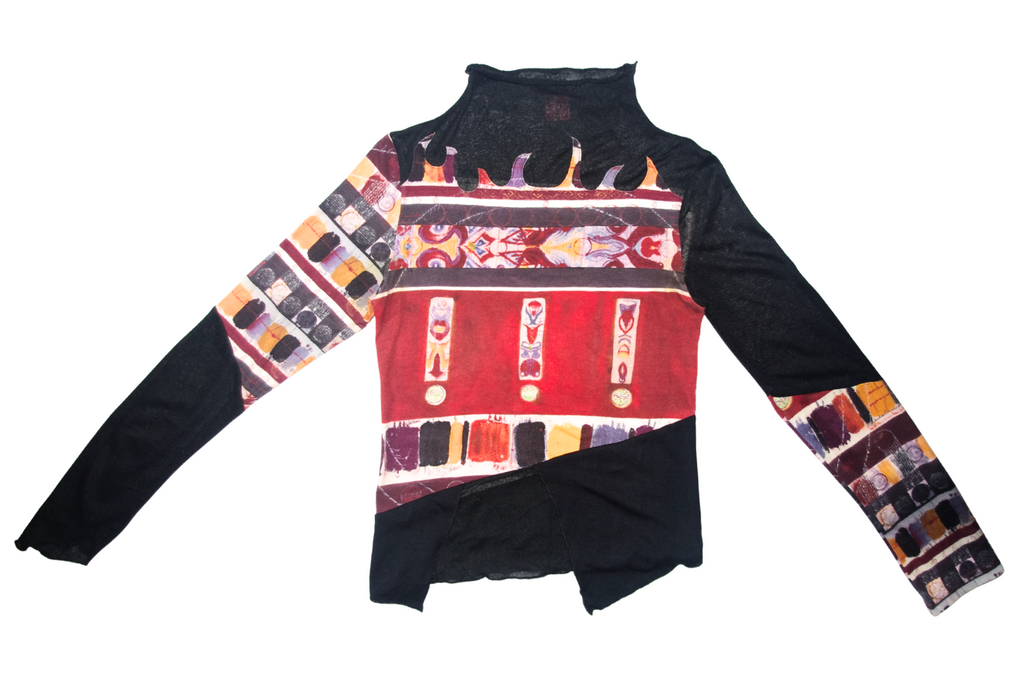 French Vintage Adventures Des Toiles Abstract Patchwork Turtle Neck Top