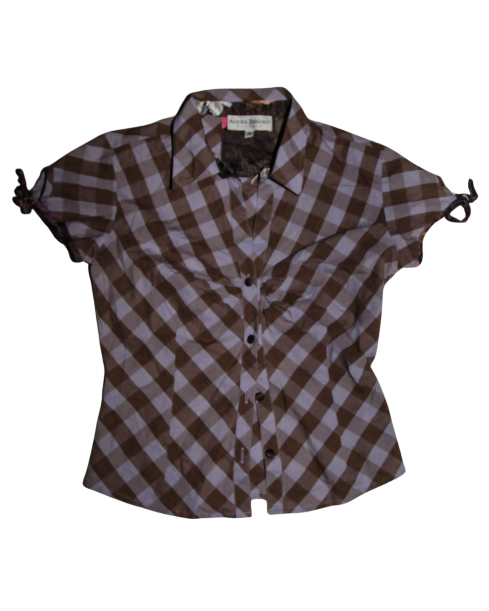 Purple Grey Check short Sleeve Shirt / Blouse