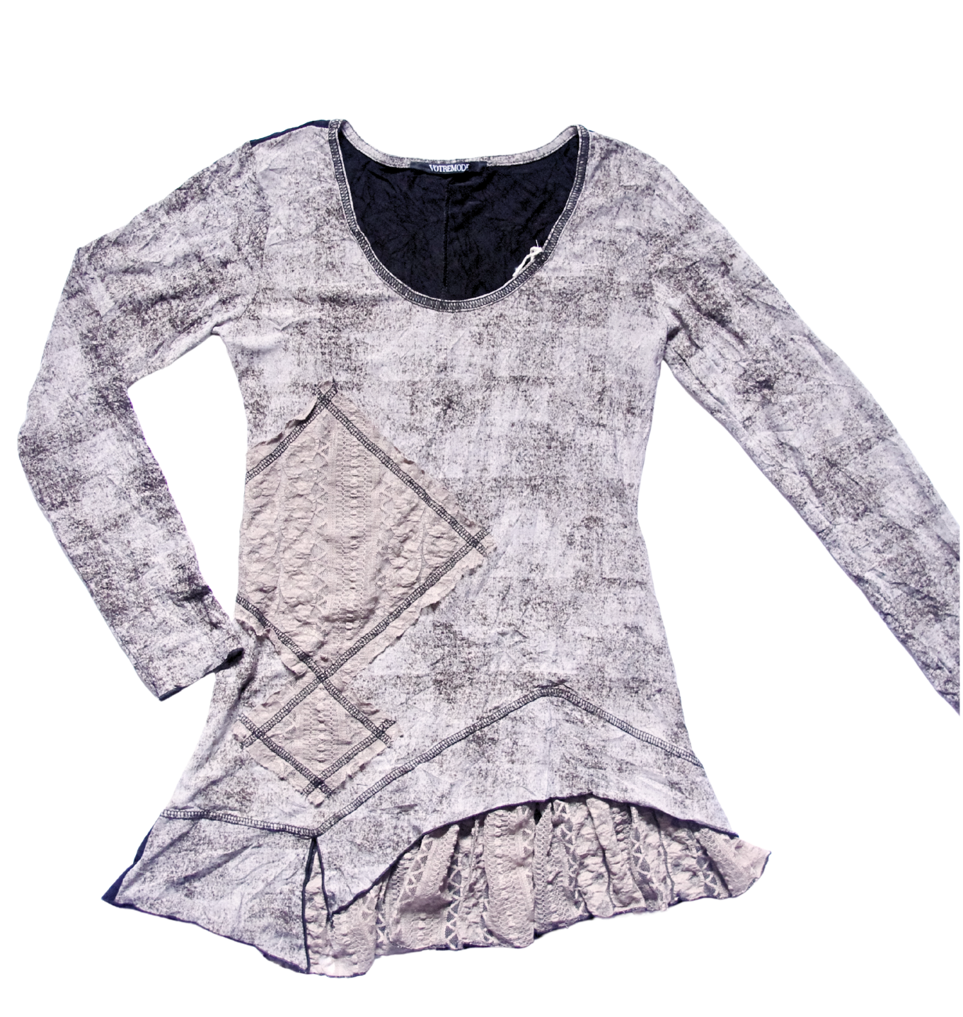 90s Grunge Grey Patchwork Layered Top