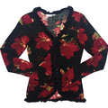 Black & Red Floral print Ruffle Clasp Long Sleeve
