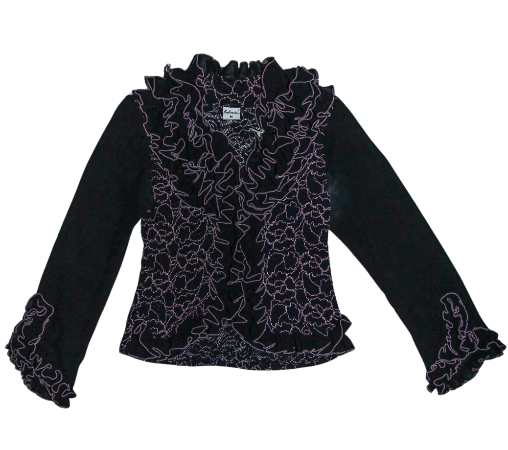 Black and Pink Dramatic Ruffle Top Long Sleeve