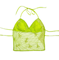 Vintage Y2K Seduction Lime Green Embroidered Beaded/Sequin Halter Top