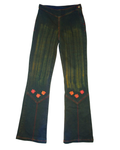 Green Tinted Washed Denim Bootcut / Flared Embroidered Jeans