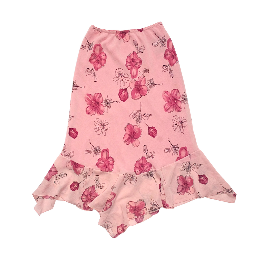 Baby Pink Floral 90s Ruffle Layered Skirt