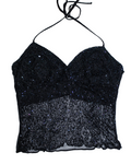Black Sparkly Sequin Beaded Halterneck Mesh Back