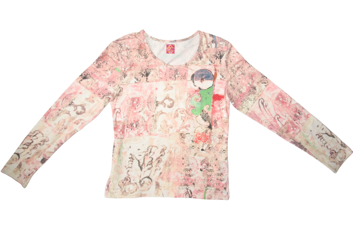 Aventures Des Toiles Pink Graphic Faded Long Sleeve Top