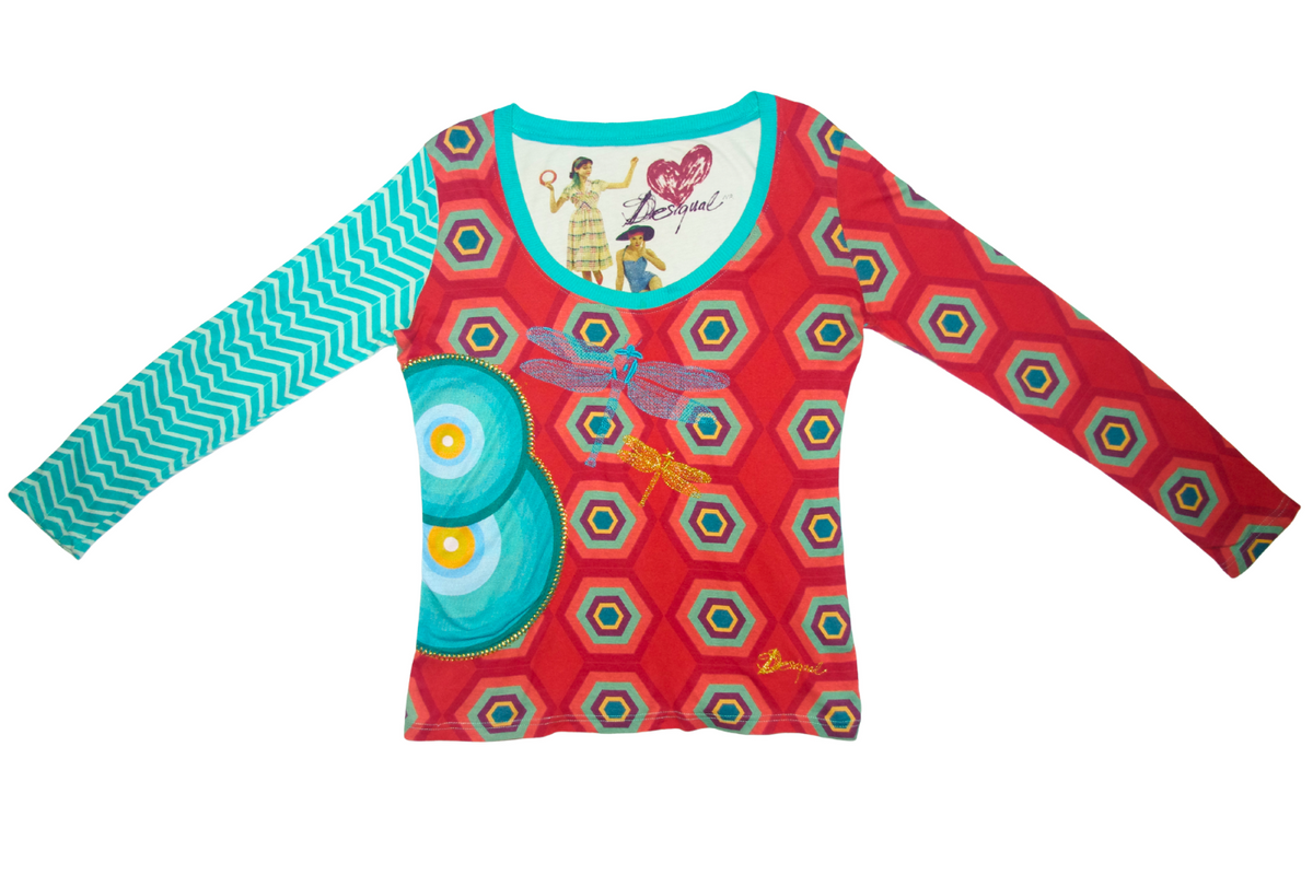 Desigual Red & Turquoise Graphic Long Sleeve Top