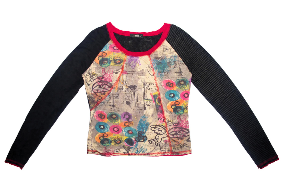 Multicolour Graphic Raglan Long Sleeve Top