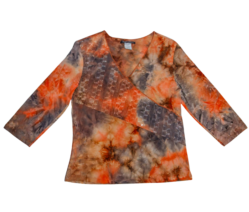 Orange Grey Abstract Embroidered Hippie Top