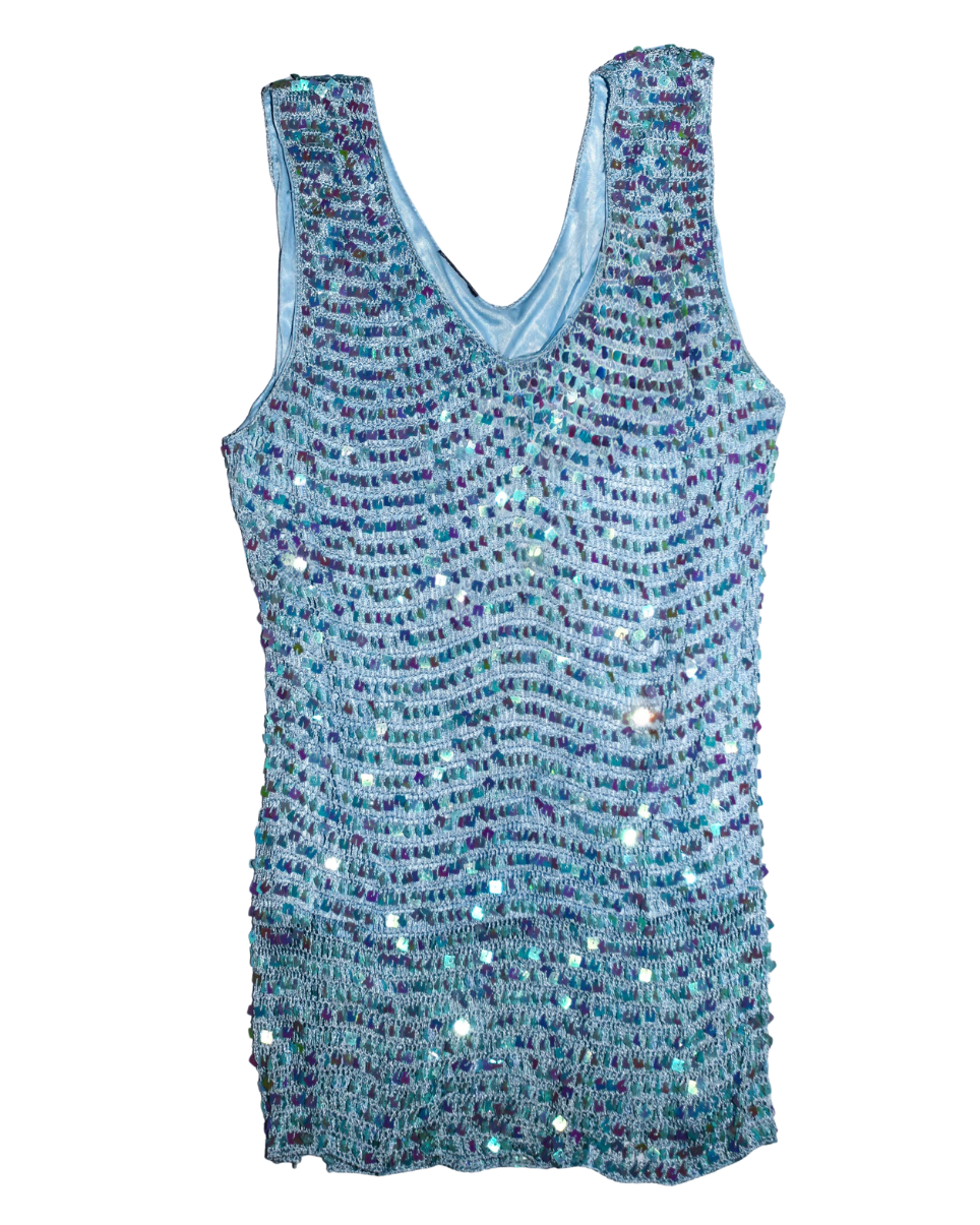 Blue Sequin Knit Sleeveless Top