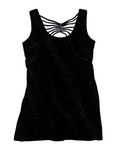 Black Velvet Strappy Mini Dress with Subtle Red Sparkles Throughout