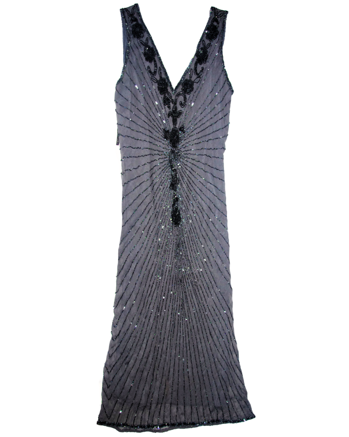Grey and Black Beaded and Sequin Maxi Dress