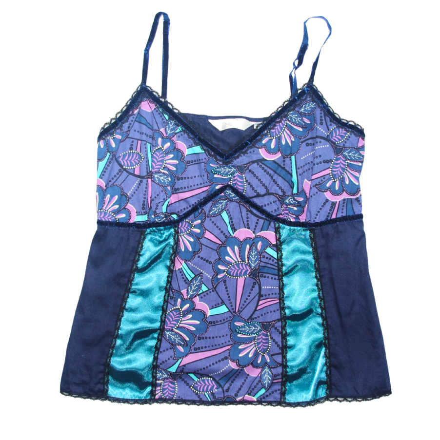 Blue Patterned Panelled Cami Top