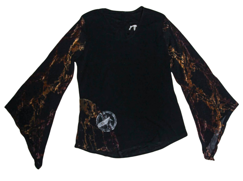 Witchy Grunge Flared Bat sleeved Mesh Top Velvet detailing