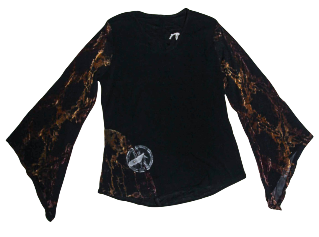 Witchy Grunge Flared Bat sleeved Mesh Top Velvet detailing