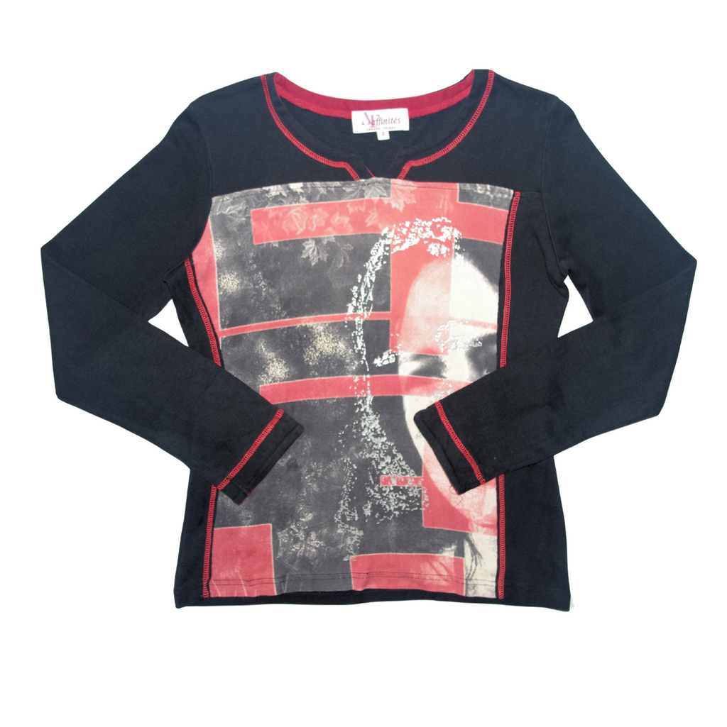 Black & Red Face Graphic Long Sleeve Top