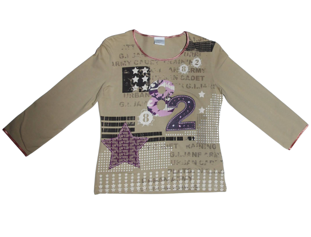 Beige Graphic Grunge Y2K Long Sleeve Patchwork Long Sleeve