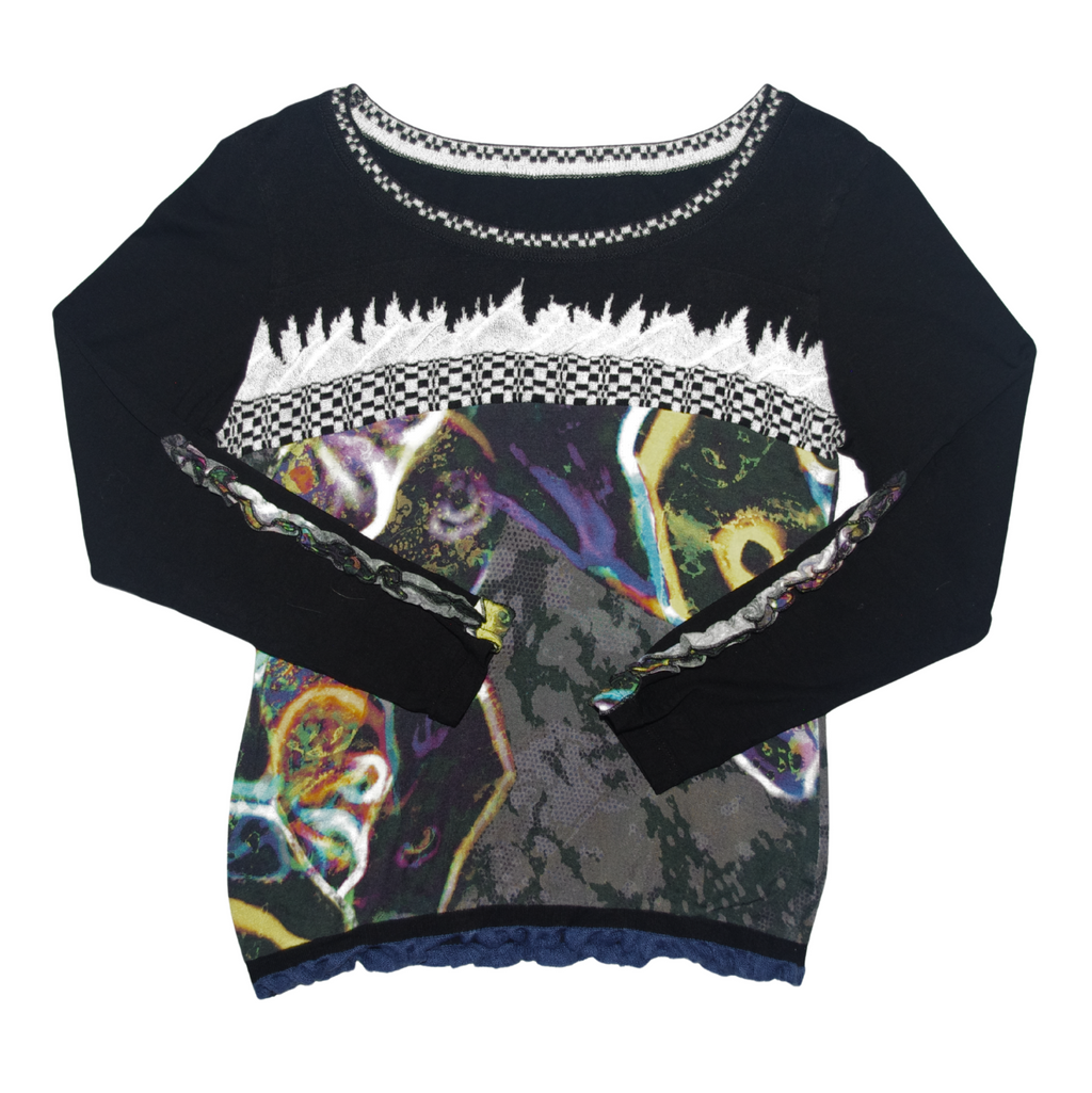 Black Knit Long Sleeve Graphic Top