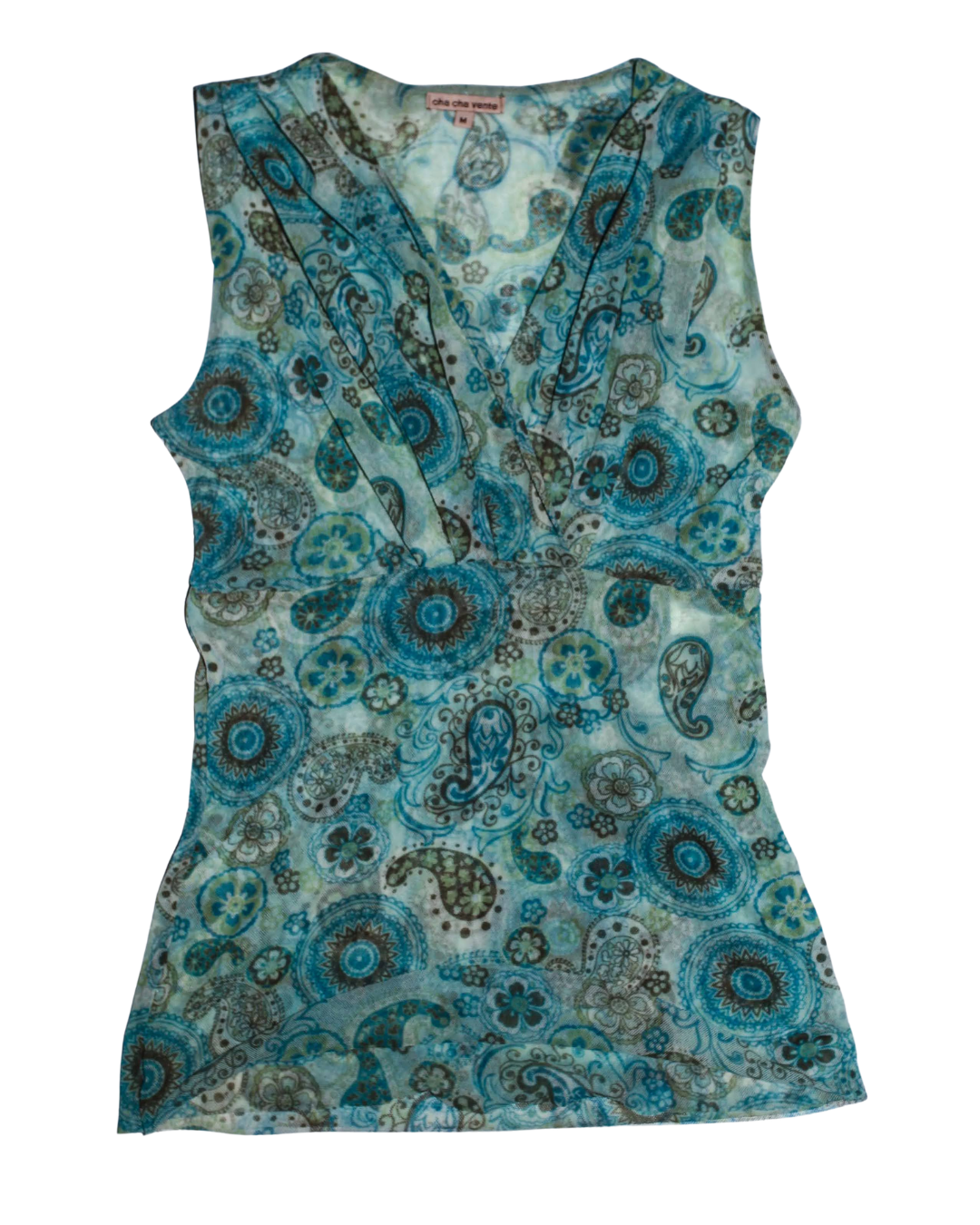 Turqoise Mesh Sleeveless Hippie Print top