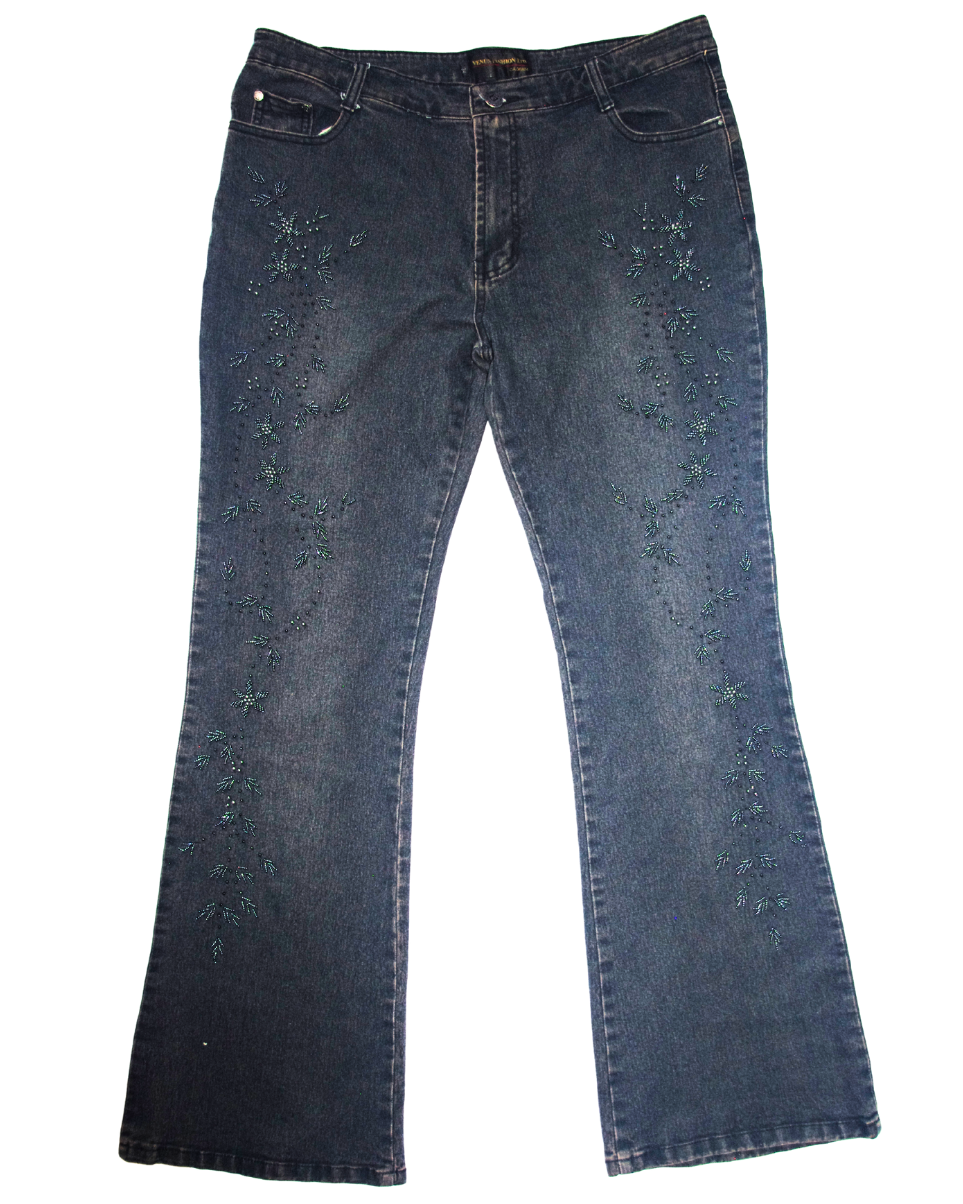 Embellished Floral Beaded Flared Jeans