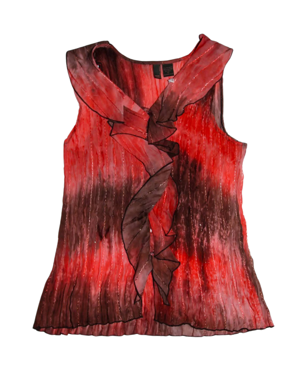 Coral Pink and Brown Ruffle sleeveless top