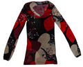 Red Black Beige Mesh Abstract Patterned Long Sleeve Top