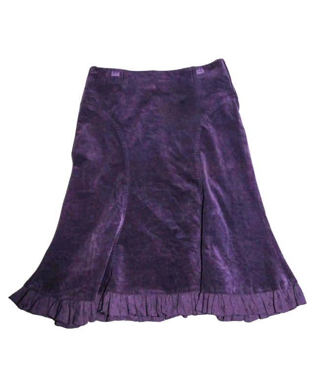 Purple Corduroy Midi Skirt Frill Detailing