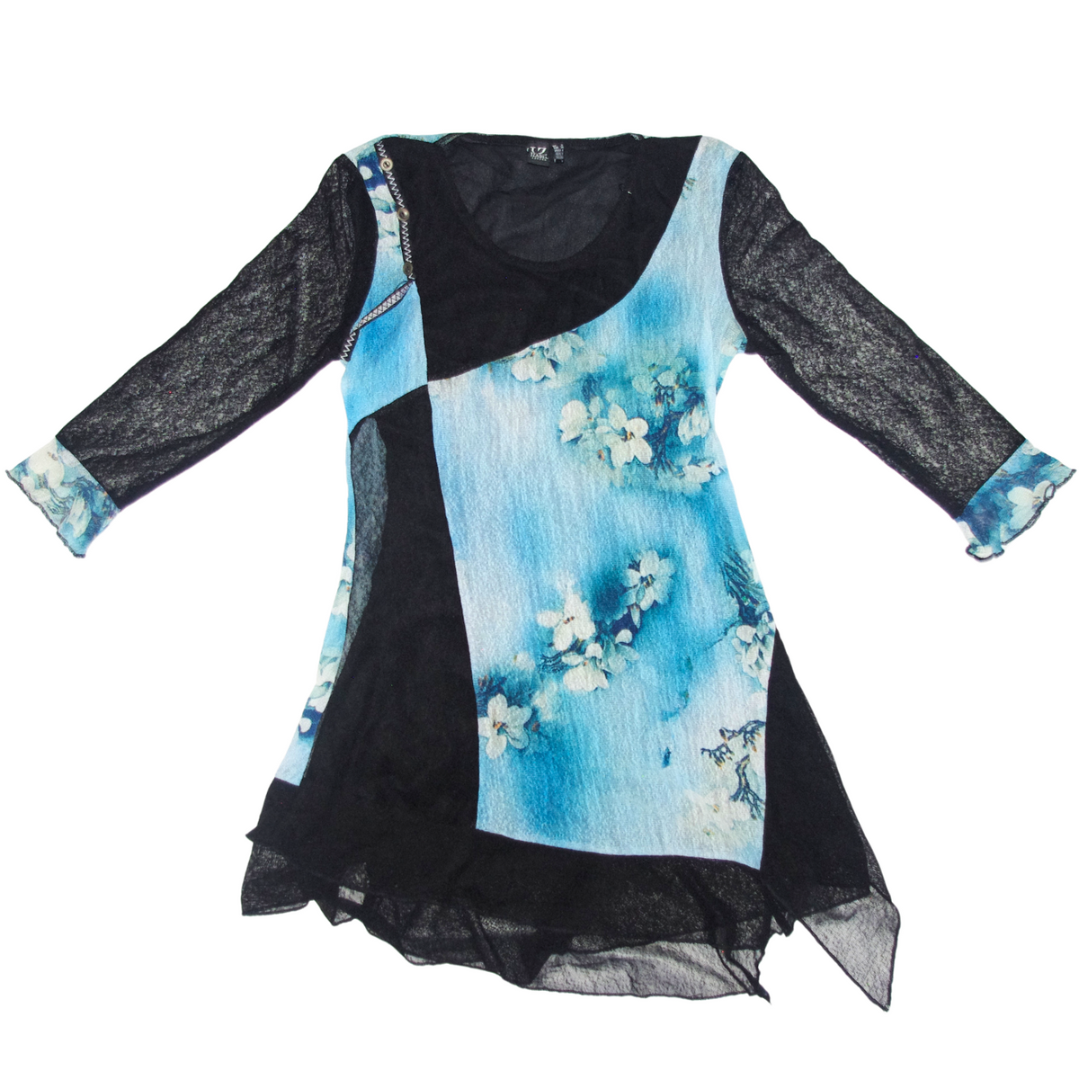 Blue and Black Mesh Patchwork Grunge 90s Dress