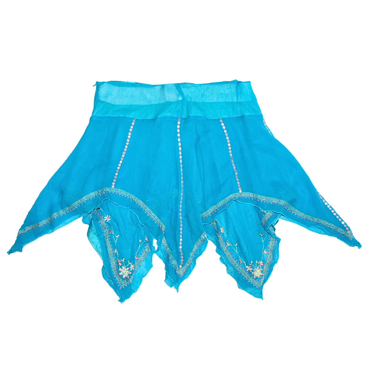 Y2K / Late 90s Turquoise Embroidered Handkerchief Skirt