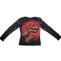 Early 2000s Black and Red Abstract Graphic Depech Long Sleeve Top