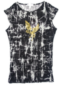 Y2K Black Mesh Abstract Crackle Print Beaded Bird Short Sleeve