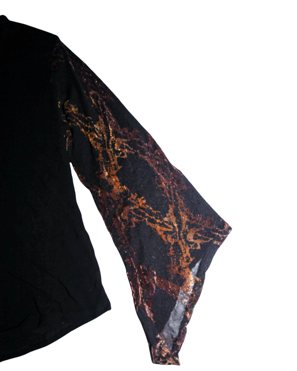 Witchy Grunge Flared Bat sleeved Mesh Top Velvet detailing