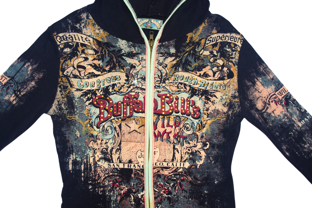 Black Grunge Vintage Graphic Zip-Up Hoodie