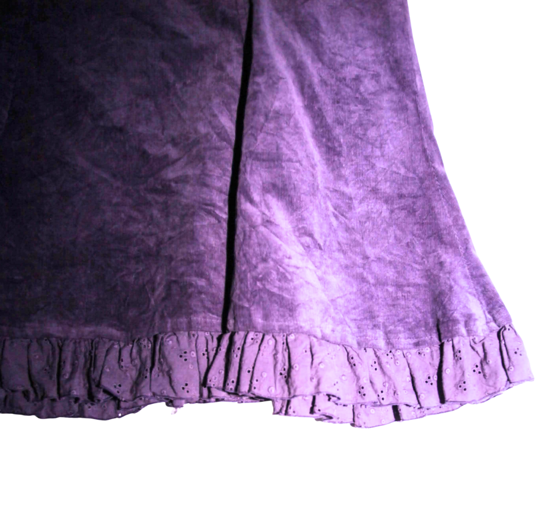 Purple Corduroy Midi Skirt Frill Detailing