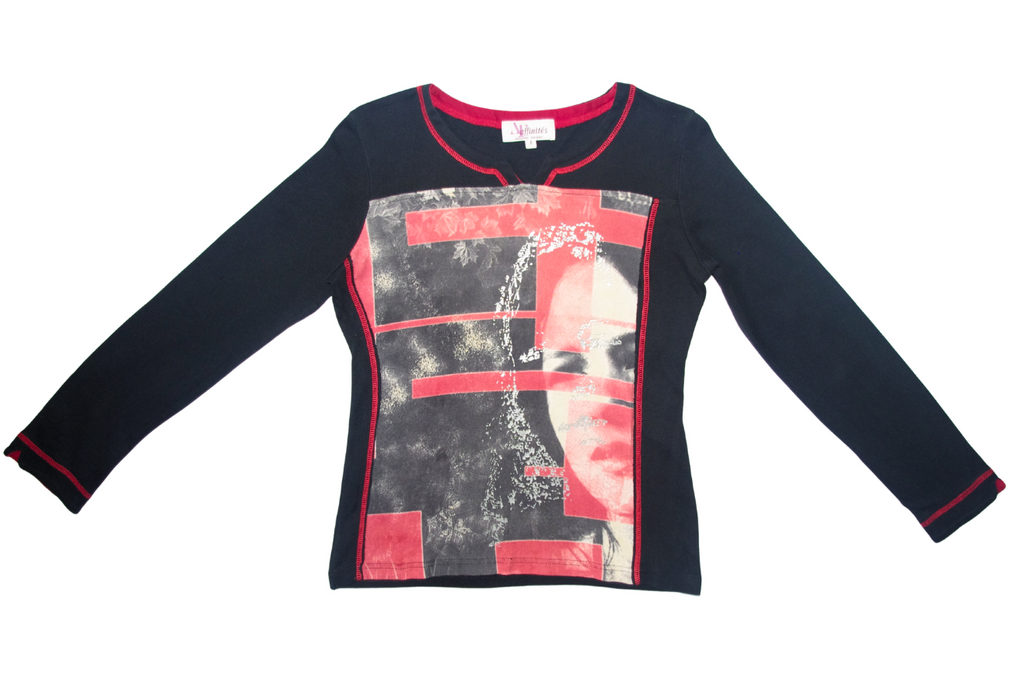 Black & Red Face Graphic Long Sleeve Top
