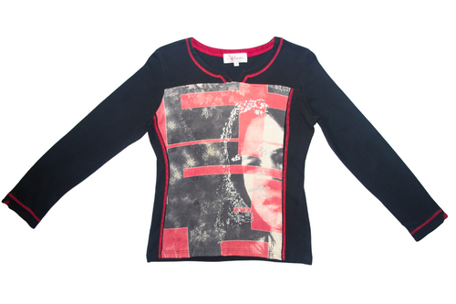 Black & Red Face Graphic Long Sleeve Top