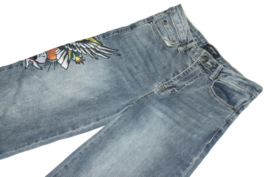 Ed Hardy Eagle Graphic Wide Leg Jeans