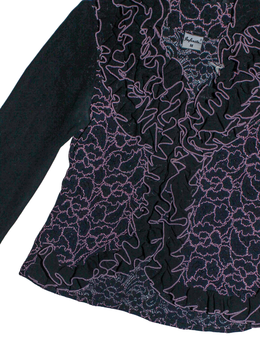 Black and Pink Dramatic Ruffle Top Long Sleeve