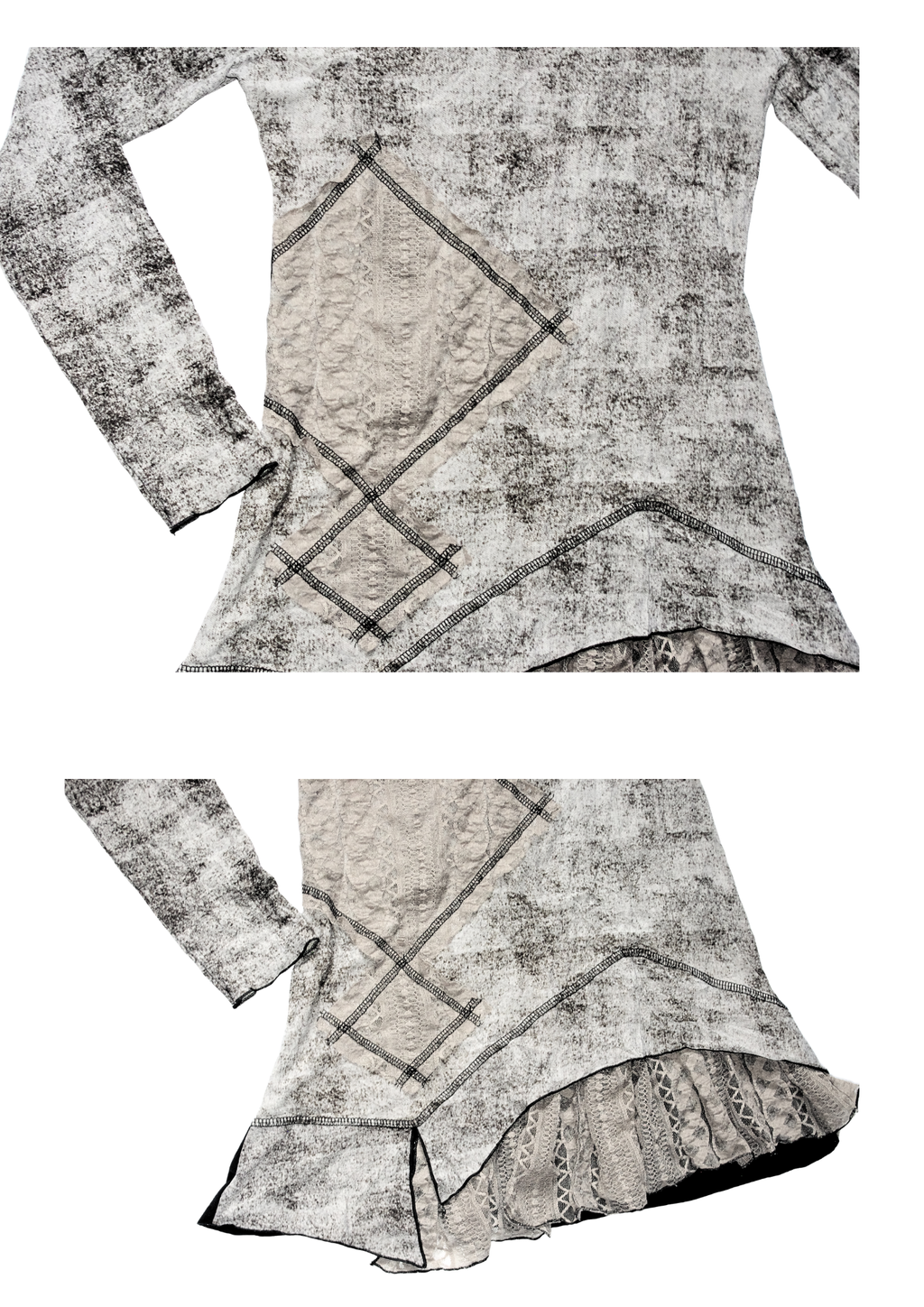 90s Grunge Grey Patchwork Layered Top