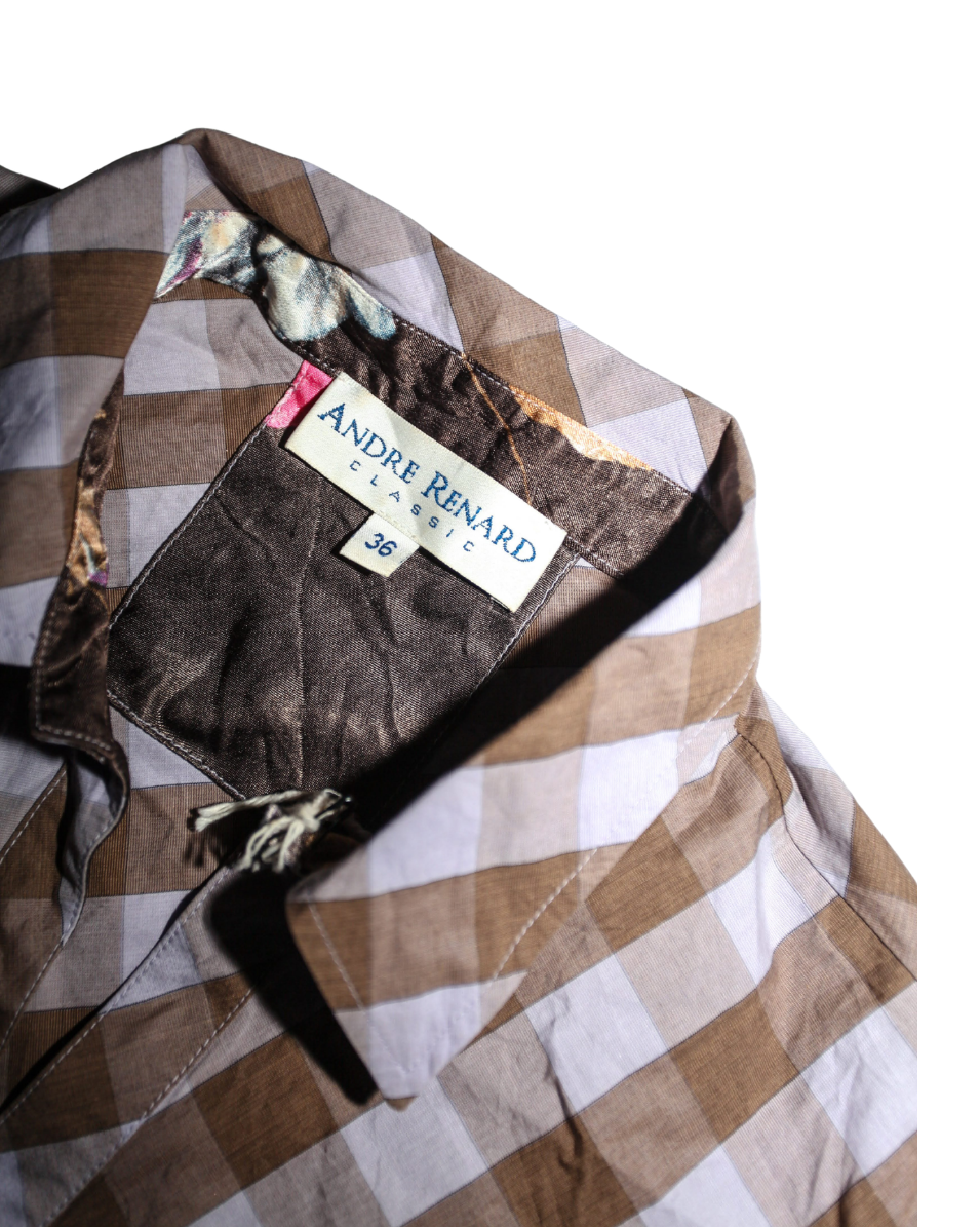 Purple Grey Check short Sleeve Shirt / Blouse