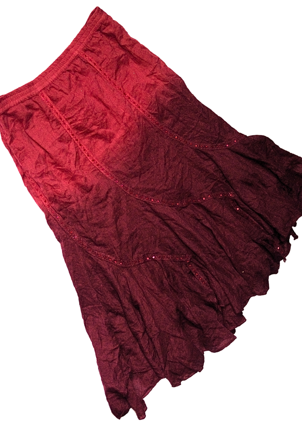 Pink/Burgundy Ombre Gradient Hippie Sequin Maxi Skirt