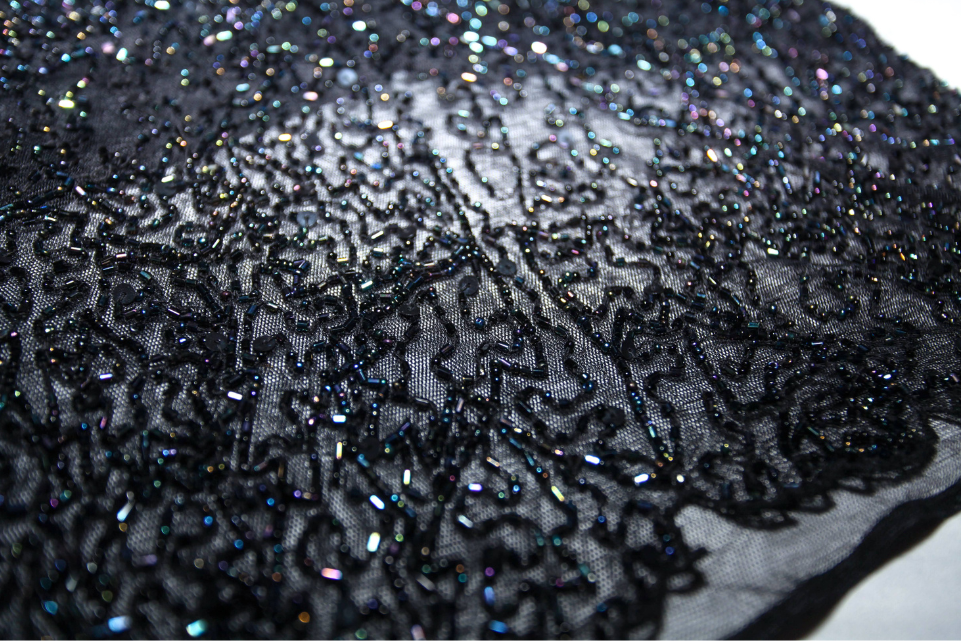Black Sparkly Sequin Beaded Halterneck Mesh Back