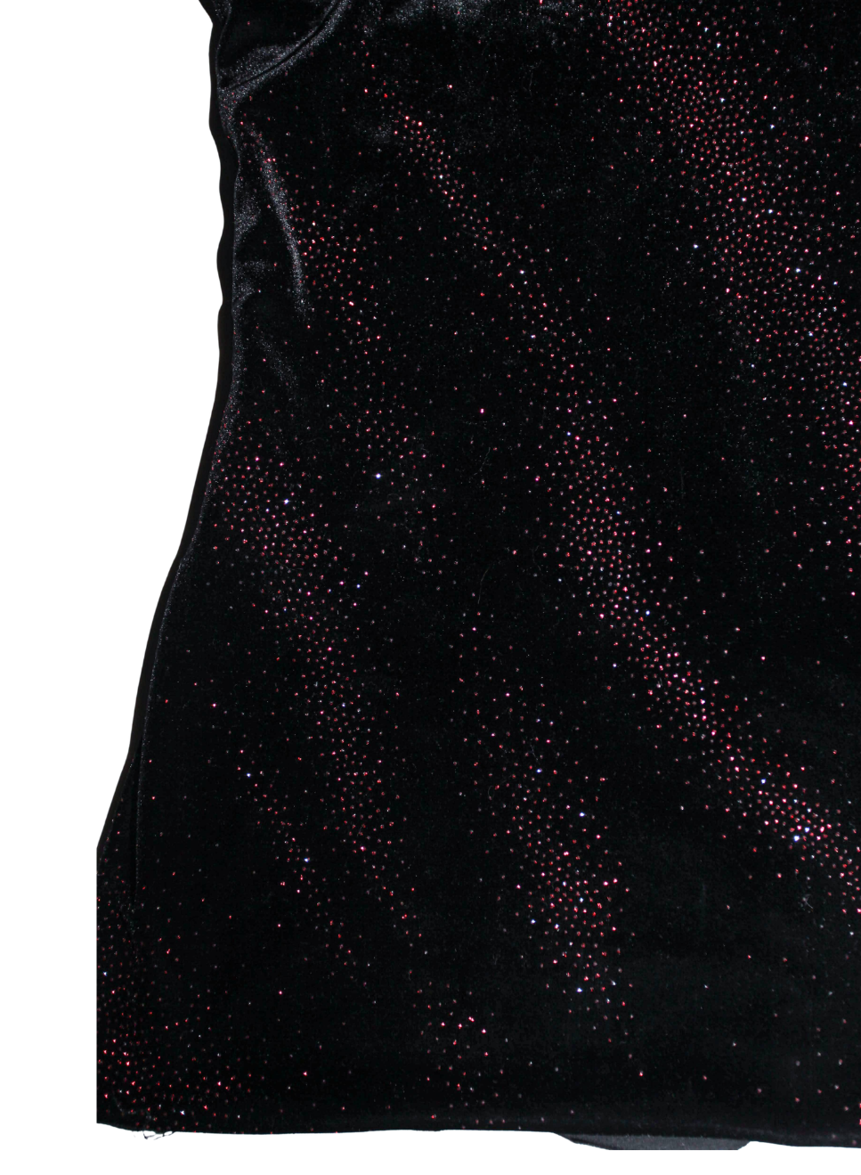 Black Velvet Strappy Mini Dress with Subtle Red Sparkles Throughout