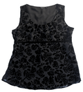 Black Baby Doll Style Sleeveless Top with Velvet Floral Detailing